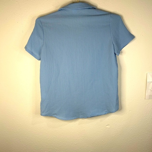 Boys Blue Button Up Shirt SHEIN Size 11/12 Grid Texture Casual Camp Style - Picture 4 of 6